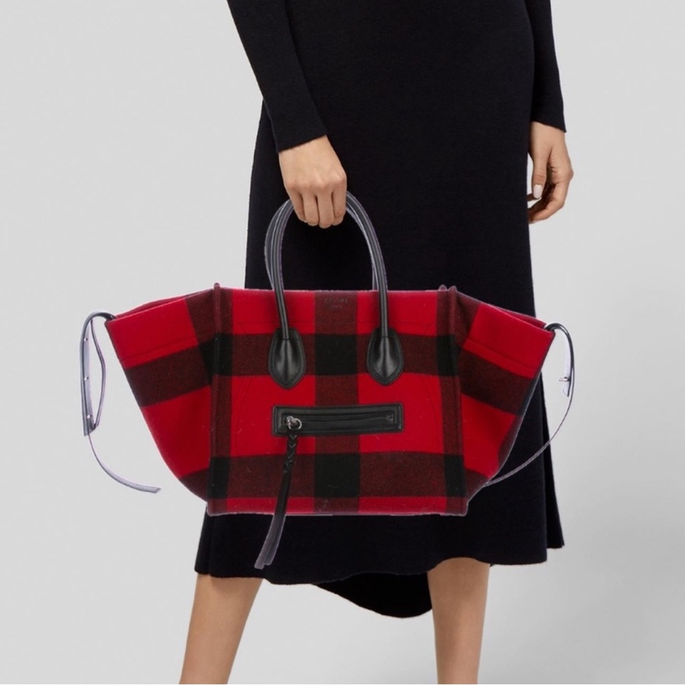 Celine Red and Black Checkered Tote Bag